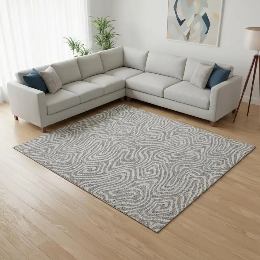 Taupe And Beige Abstract Washable Area Rug With UV Protection Photo 2