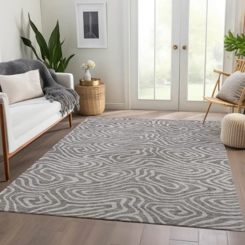 Taupe And Beige Abstract Washable Area Rug With UV Protection Photo 5