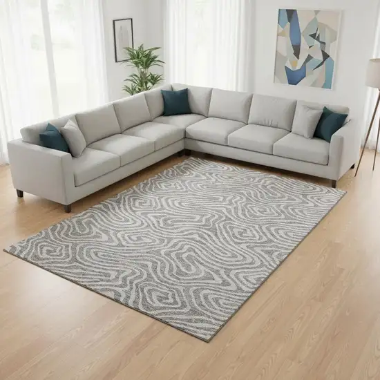 Taupe And Beige Abstract Washable Area Rug With UV Protection Photo 2