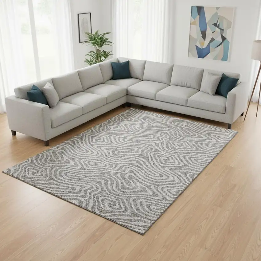 Taupe And Beige Abstract Washable Area Rug With UV Protection Photo 2