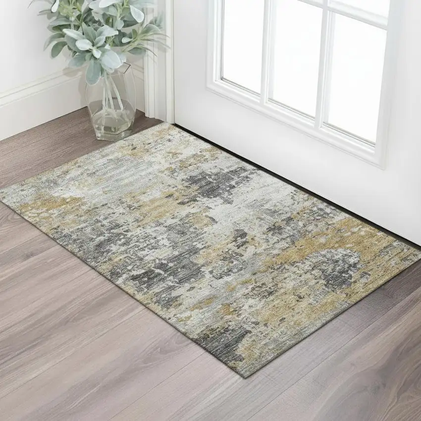 Taupe And Beige Abstract Washable Area Rug With UV Protection Photo 2