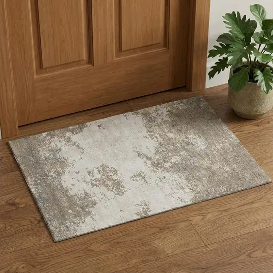 Taupe And Beige Abstract Washable Area Rug With UV Protection Photo 1