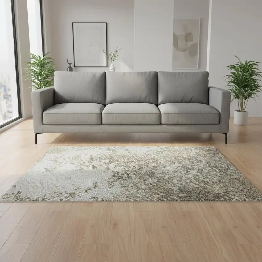 Taupe And Beige Abstract Washable Area Rug With UV Protection Photo 2