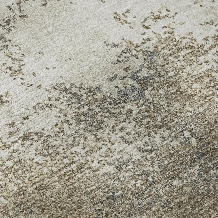 Taupe And Beige Abstract Washable Area Rug With UV Protection Photo 1