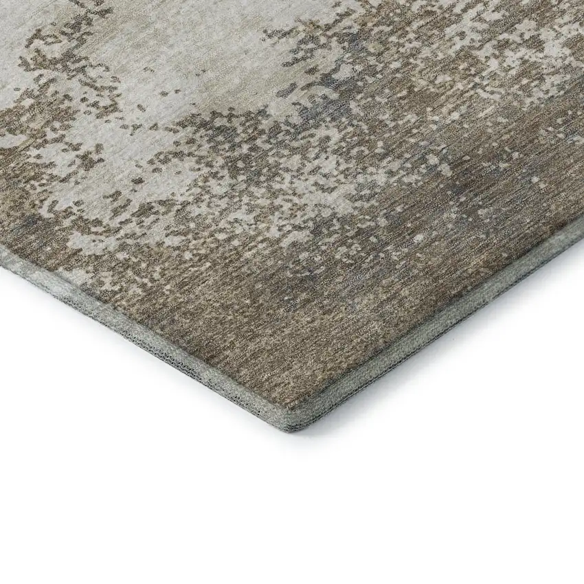 Taupe And Beige Abstract Washable Area Rug With UV Protection Photo 6