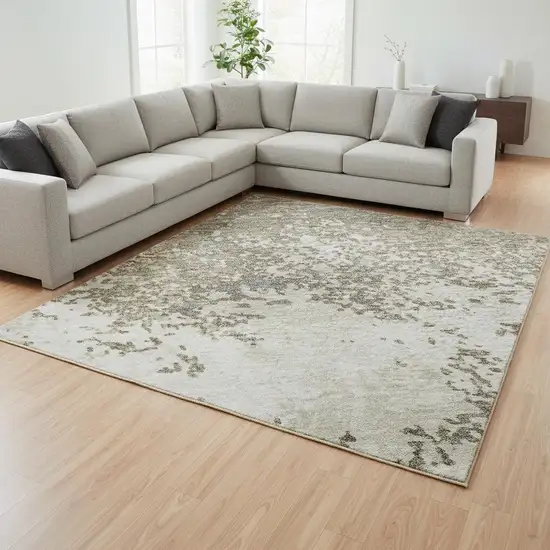 Taupe And Beige Abstract Washable Area Rug With UV Protection Photo 2