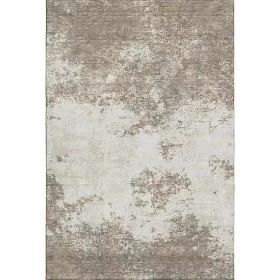 Taupe And Beige Abstract Washable Area Rug With UV Protection Photo 4