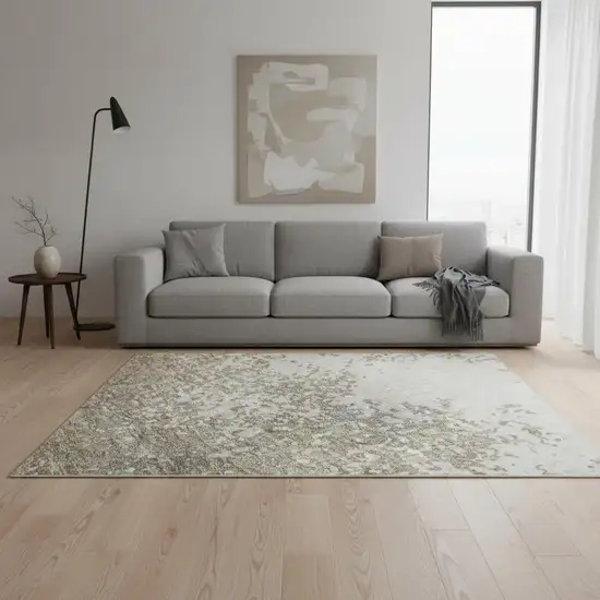 Taupe And Beige Abstract Washable Area Rug With UV Protection Photo 2