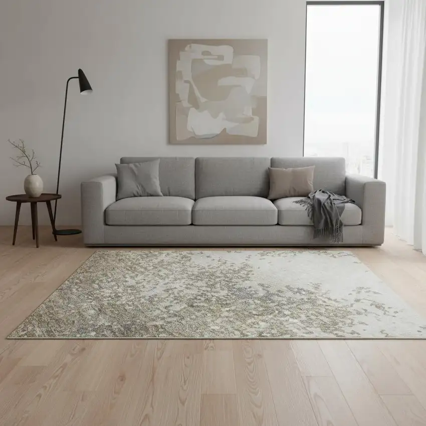 Taupe And Beige Abstract Washable Area Rug With UV Protection Photo 2