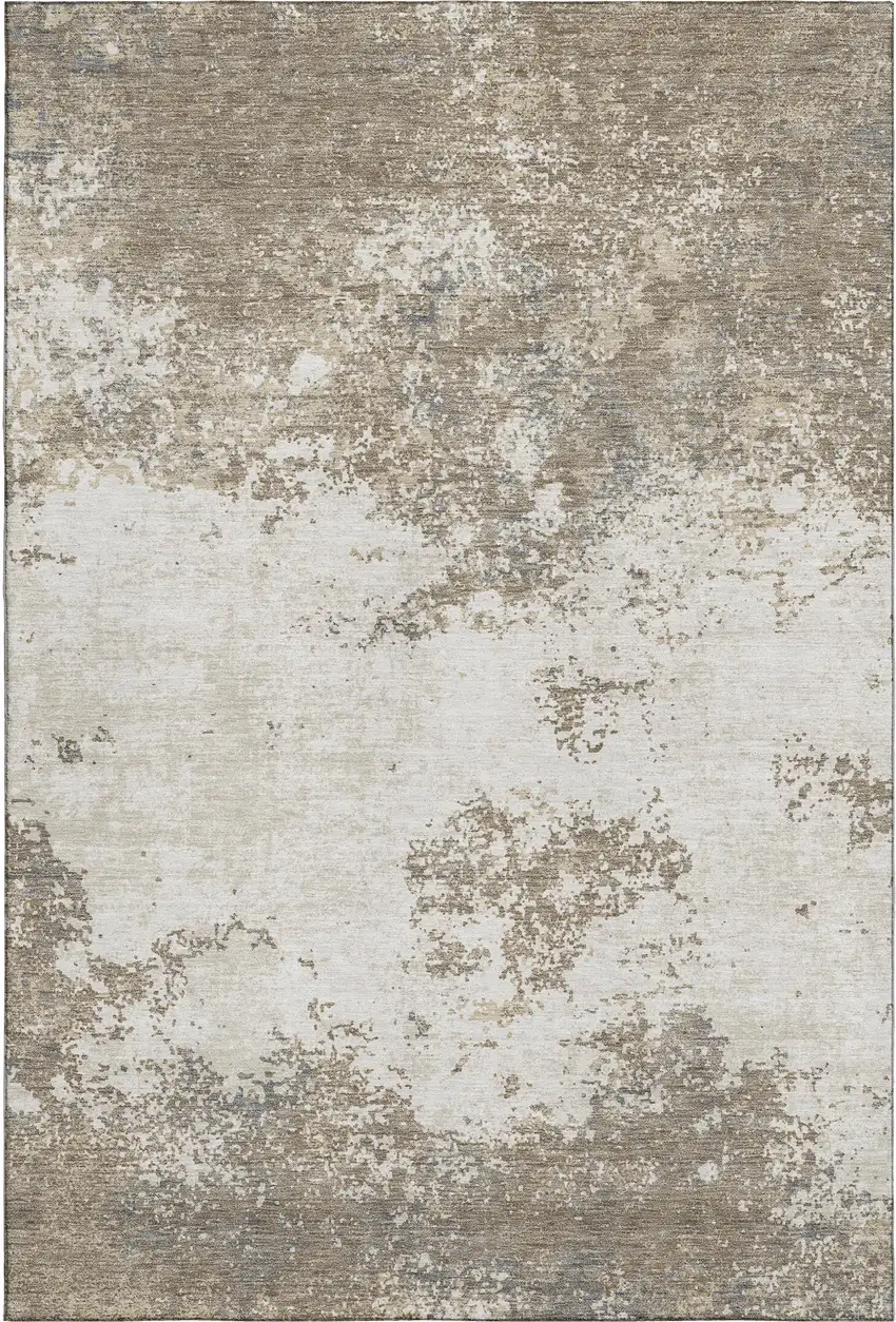 Taupe And Beige Abstract Washable Area Rug With UV Protection Photo 4