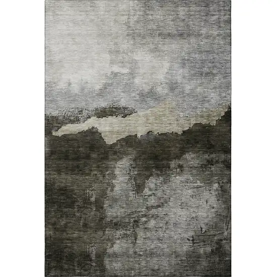 Taupe And Beige Abstract Washable Area Rug With UV Protection Photo 3