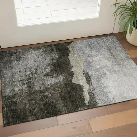 Taupe And Beige Abstract Washable Area Rug With UV Protection Photo 1