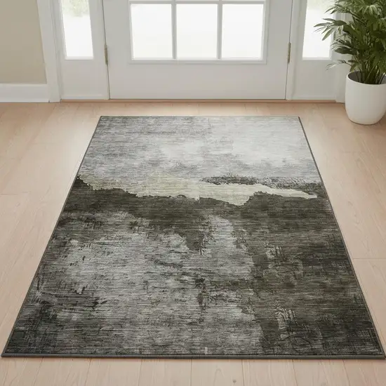 Taupe And Beige Abstract Washable Area Rug With UV Protection Photo 2