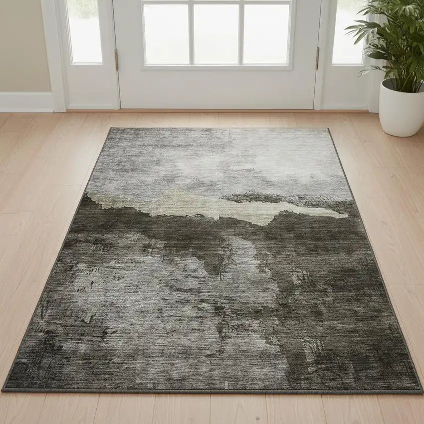 Taupe And Beige Abstract Washable Area Rug With UV Protection Photo 2