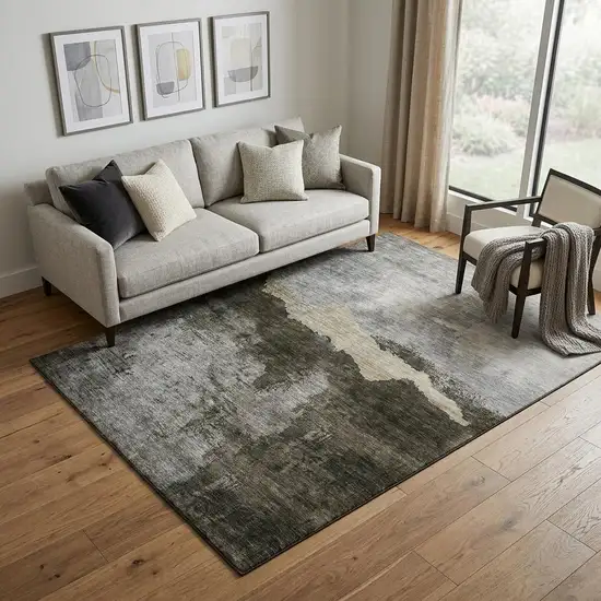 Taupe And Beige Abstract Washable Area Rug With UV Protection Photo 1