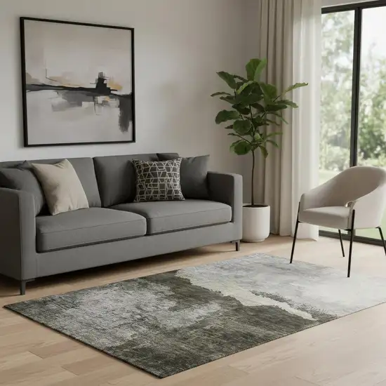 Taupe And Beige Abstract Washable Area Rug With UV Protection Photo 2