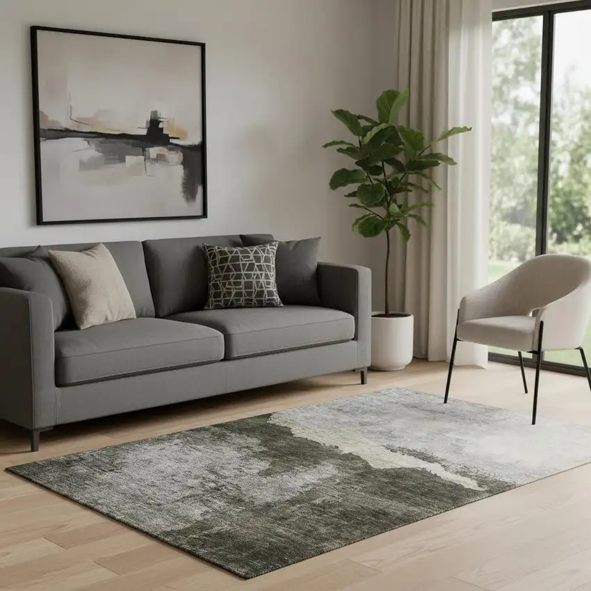 Taupe And Beige Abstract Washable Area Rug With UV Protection Photo 2