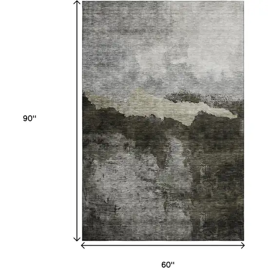 Taupe And Beige Abstract Washable Area Rug With UV Protection Photo 6