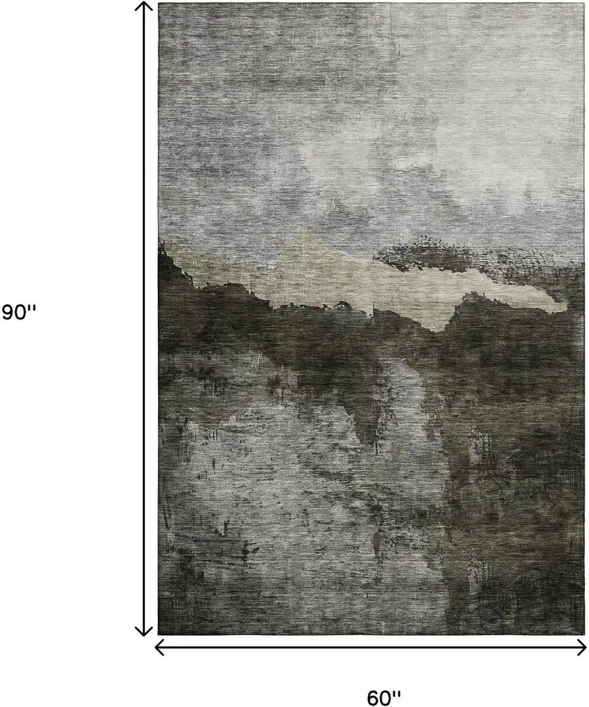 Taupe And Beige Abstract Washable Area Rug With UV Protection Photo 6