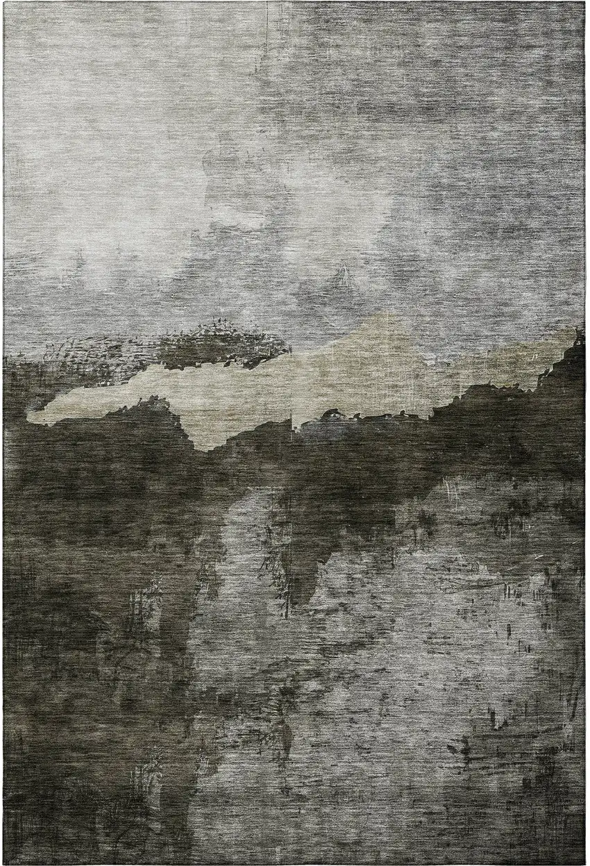 Taupe And Beige Abstract Washable Area Rug With UV Protection Photo 3