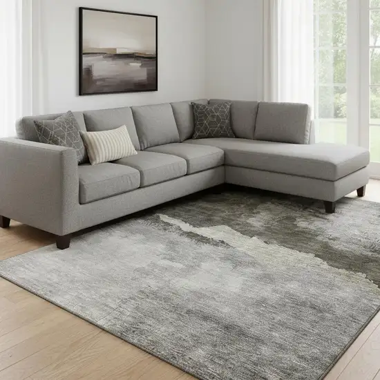 Taupe And Beige Abstract Washable Area Rug With UV Protection Photo 2