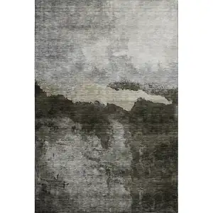 Photo of Taupe And Beige Abstract Washable Area Rug With UV Protection