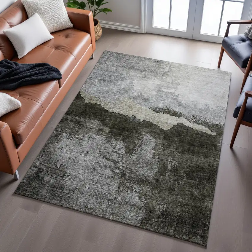 Taupe And Beige Abstract Washable Area Rug With UV Protection Photo 5