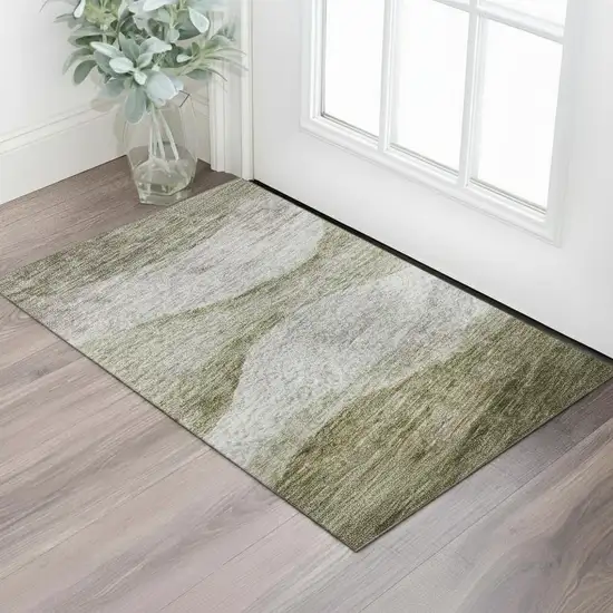 Taupe And Beige Abstract Washable Area Rug With UV Protection Photo 2
