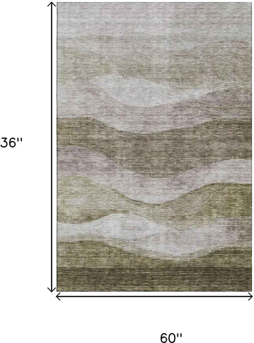 Taupe And Beige Abstract Washable Area Rug With UV Protection Photo 3
