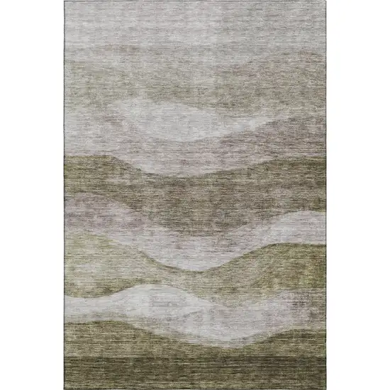 Taupe And Beige Abstract Washable Area Rug With UV Protection Photo 4