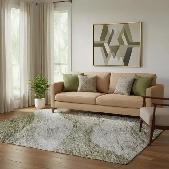 Taupe And Beige Abstract Washable Area Rug With UV Protection Photo 2