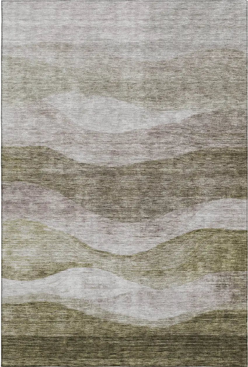 Taupe And Beige Abstract Washable Area Rug With UV Protection Photo 5
