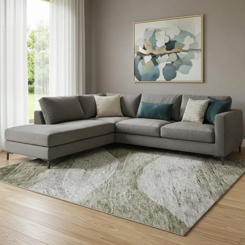 Taupe And Beige Abstract Washable Area Rug With UV Protection Photo 2