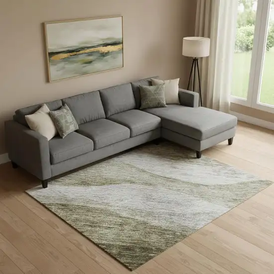 Taupe And Beige Abstract Washable Area Rug With UV Protection Photo 2