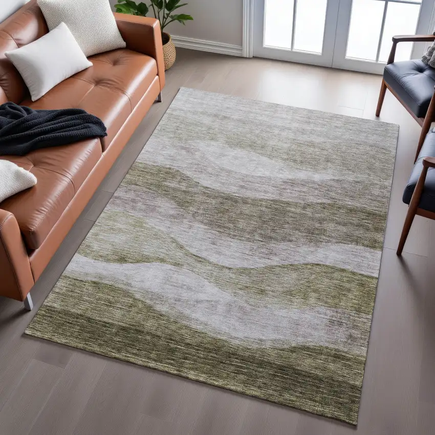 Taupe And Beige Abstract Washable Area Rug With UV Protection Photo 4