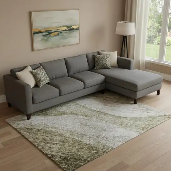 Taupe And Beige Abstract Washable Area Rug With UV Protection Photo 2