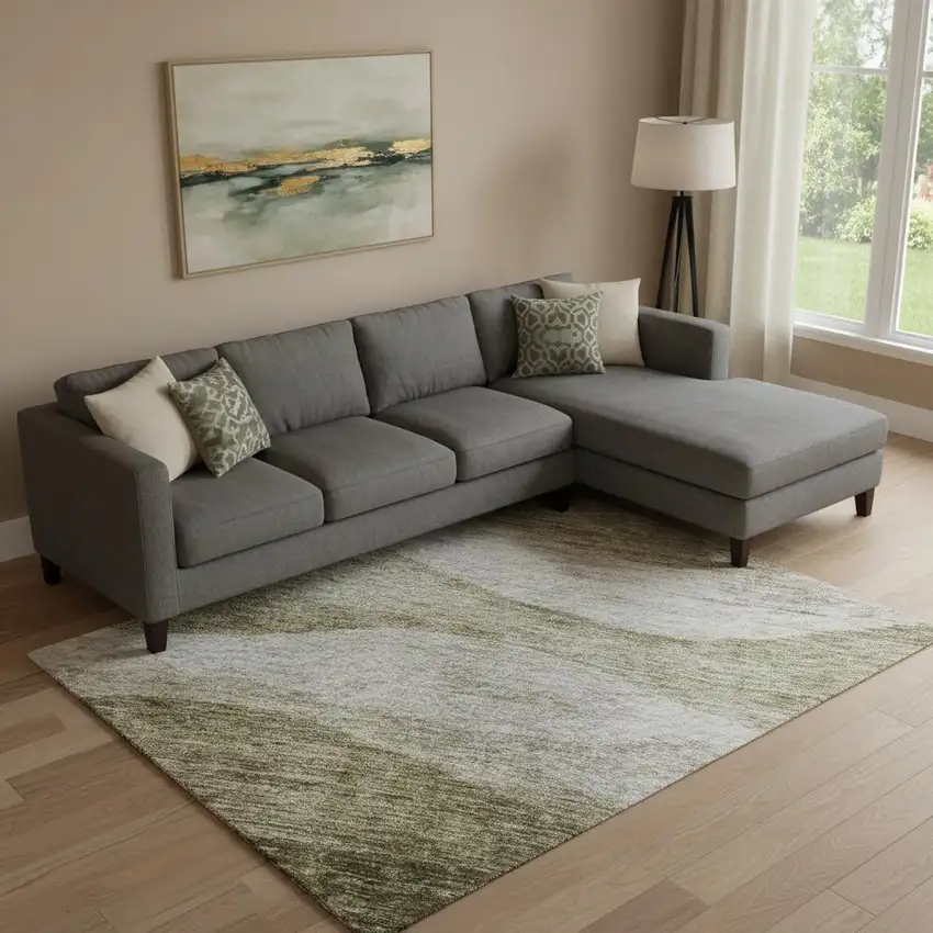 Taupe And Beige Abstract Washable Area Rug With UV Protection Photo 2