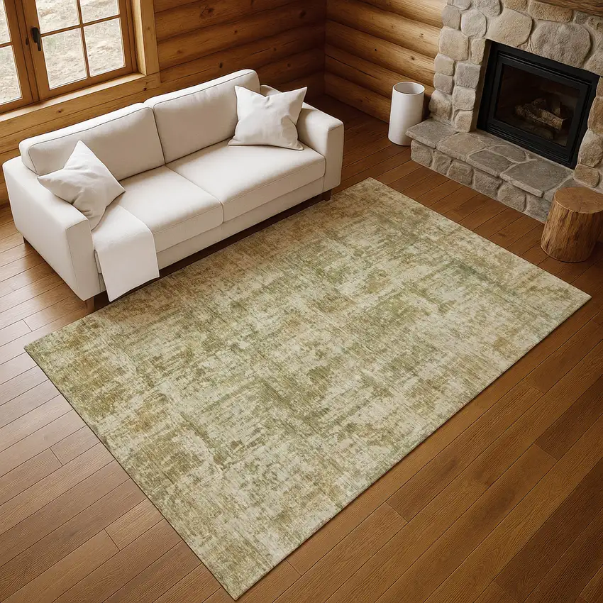 Taupe And Beige Abstract Washable Area Rug With UV Protection Photo 1