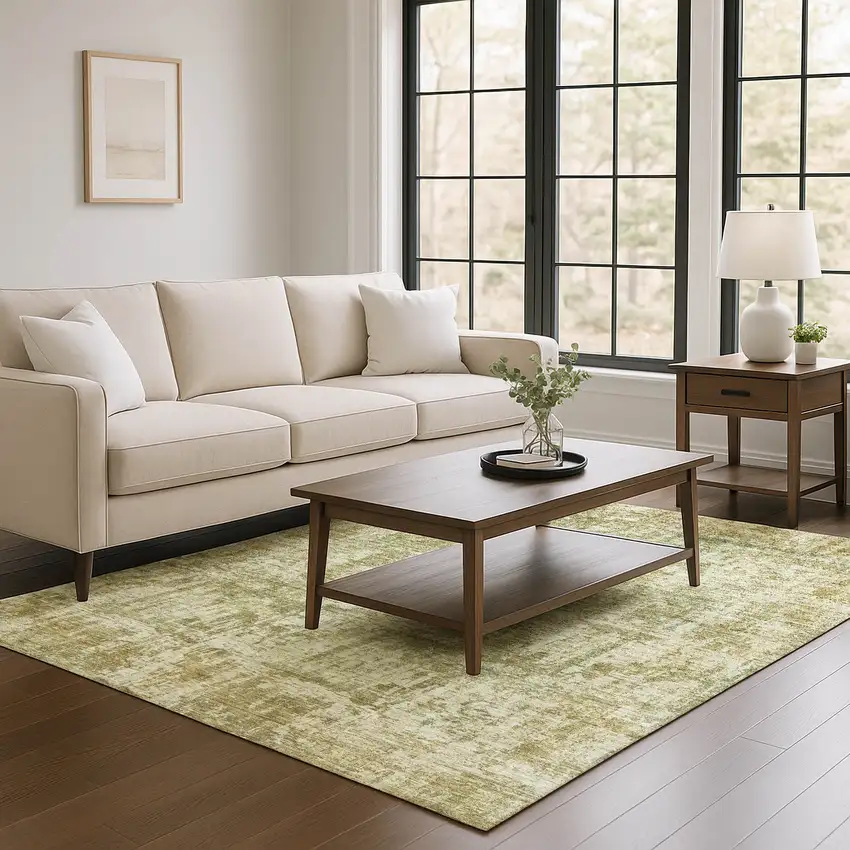 Taupe And Beige Abstract Washable Area Rug With UV Protection Photo 2