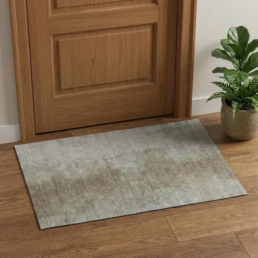 Taupe And Beige Abstract Washable Area Rug With UV Protection Photo 1