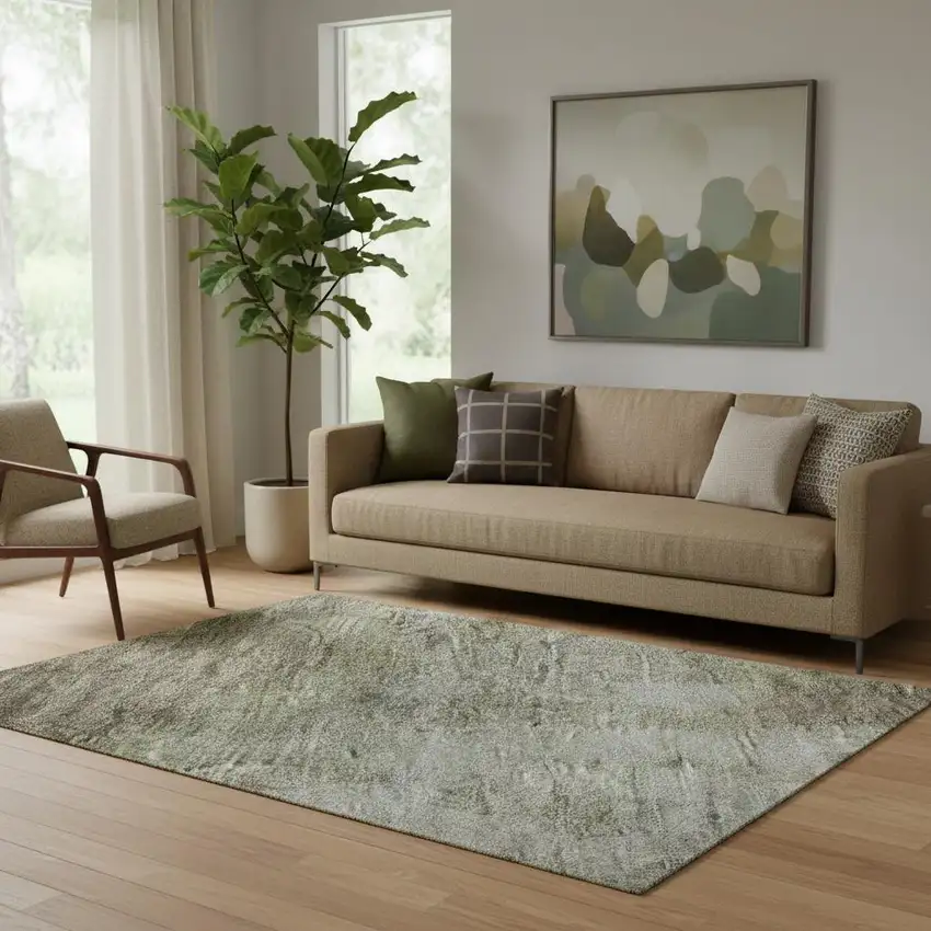 Taupe And Beige Abstract Washable Area Rug With UV Protection Photo 2