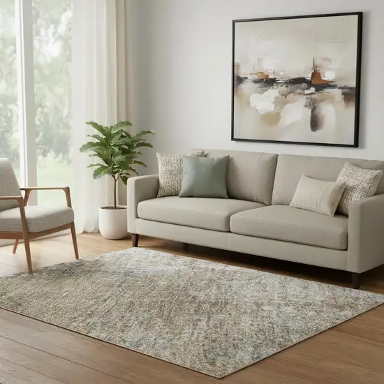 Taupe And Beige Abstract Washable Area Rug With UV Protection Photo 2