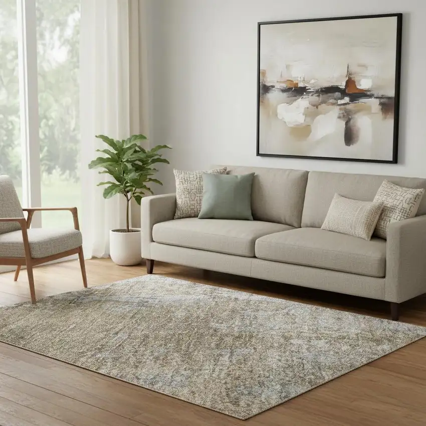 Taupe And Beige Abstract Washable Area Rug With UV Protection Photo 2