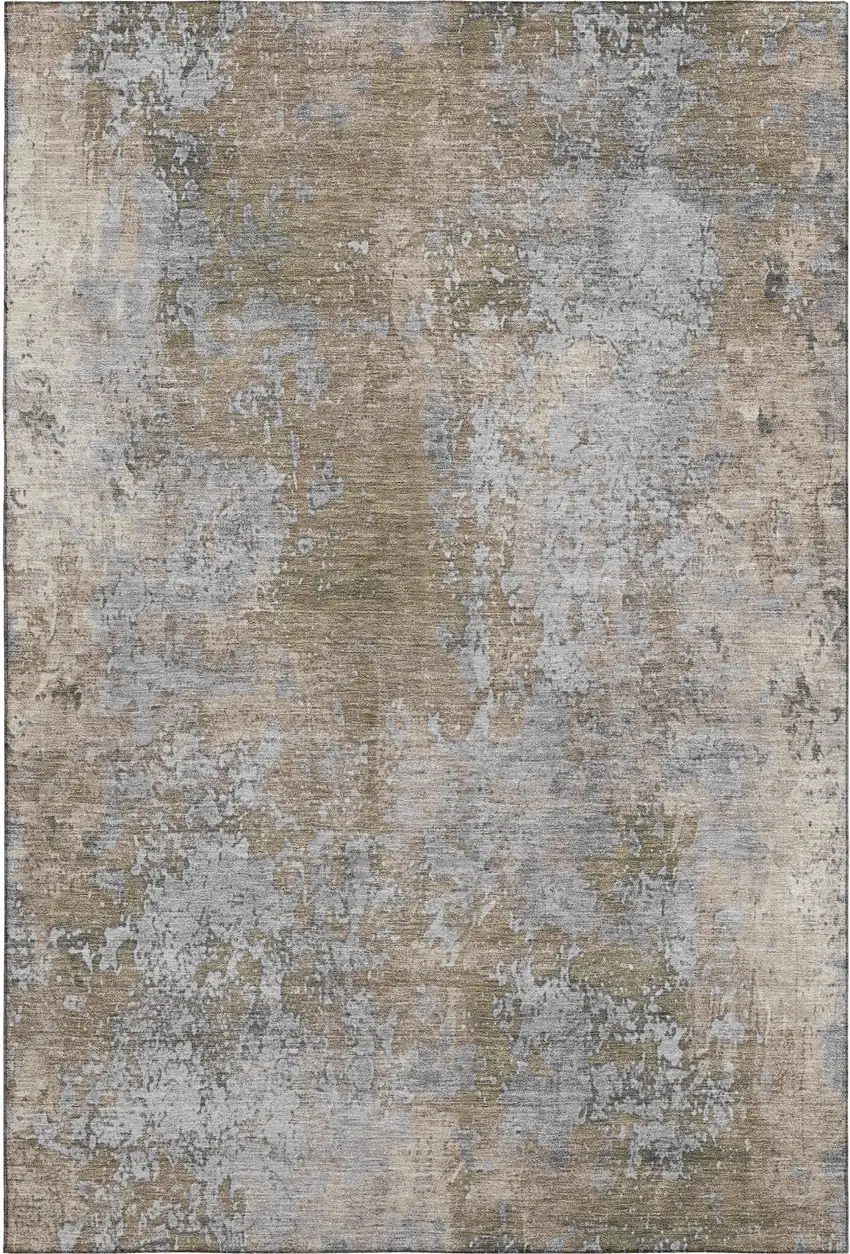 Taupe And Beige Abstract Washable Area Rug With UV Protection Photo 7