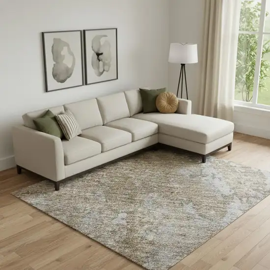 Taupe And Beige Abstract Washable Area Rug With UV Protection Photo 2