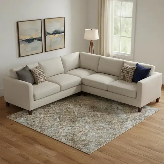 Taupe And Beige Abstract Washable Area Rug With UV Protection Photo 2