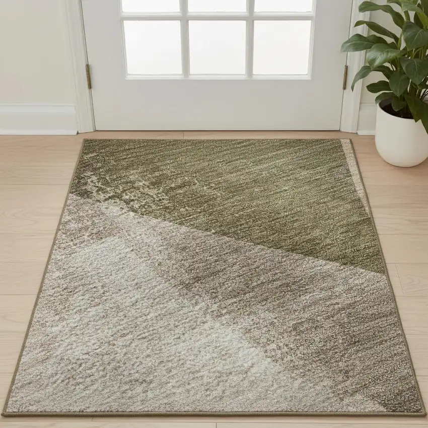 Taupe And Beige Abstract Washable Area Rug With UV Protection Photo 2