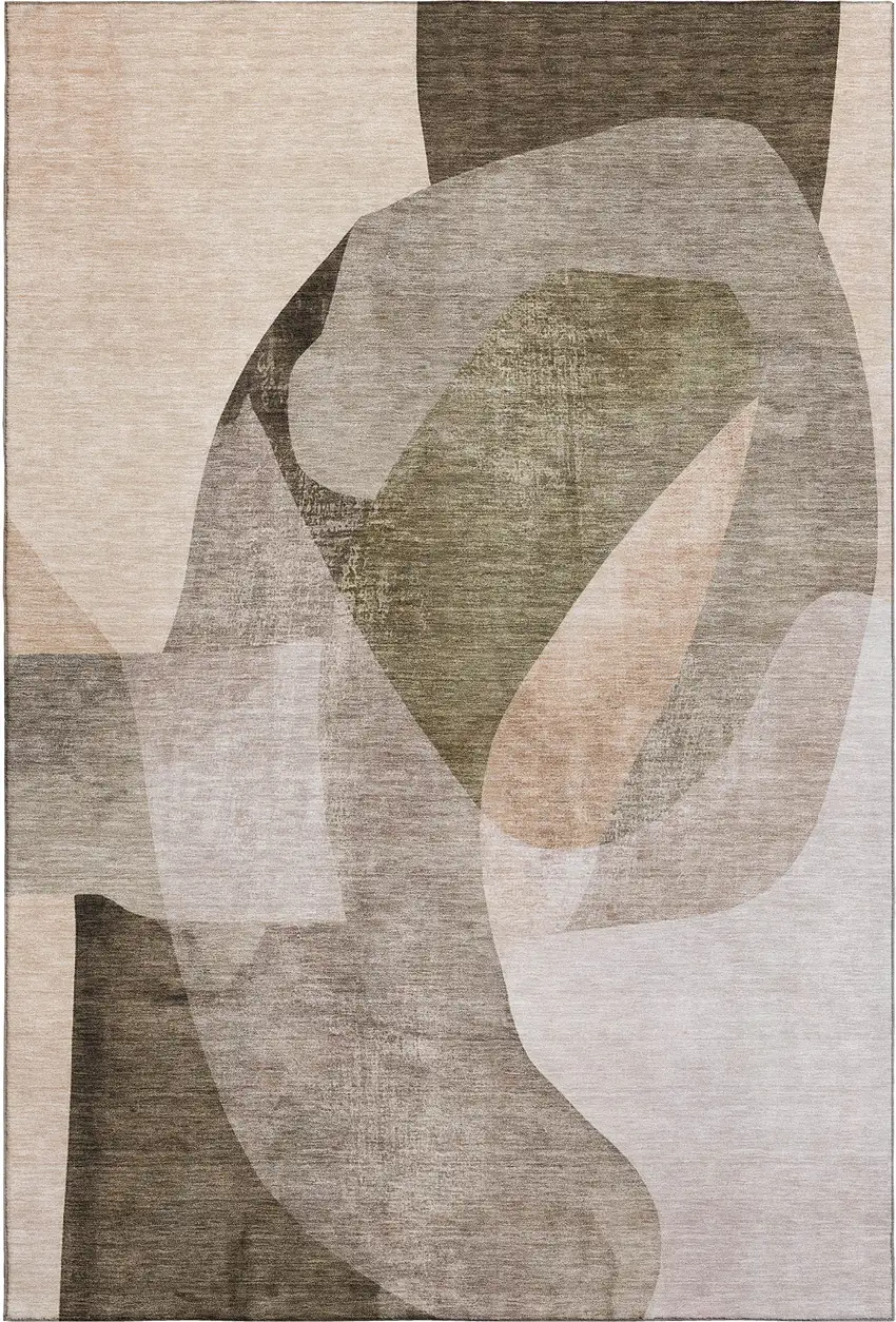Taupe And Beige Abstract Washable Area Rug With UV Protection Photo 7