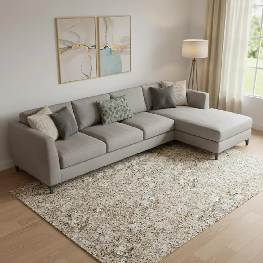 Taupe And Beige Abstract Washable Area Rug With UV Protection Photo 2