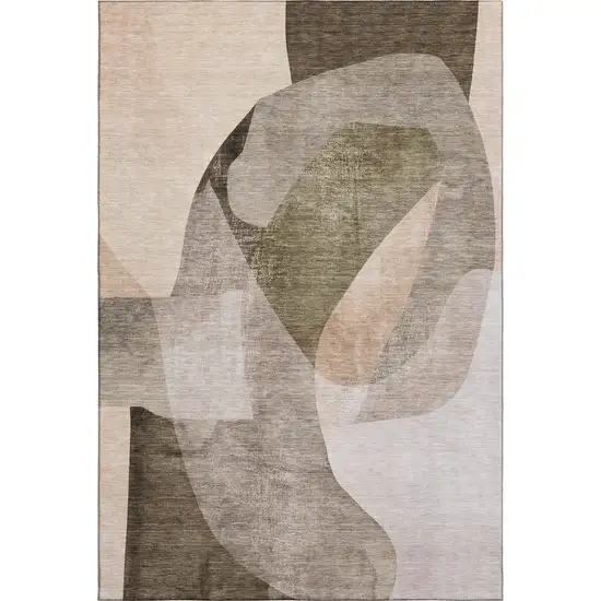 Taupe And Beige Abstract Washable Area Rug With UV Protection Photo 6